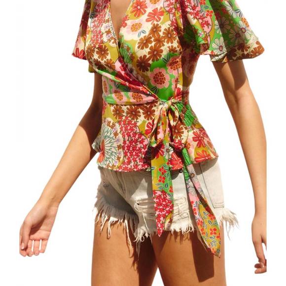 NEW DRESS FORUM willa origami wrap blouse top in japanese garden - Picture 3 of 5